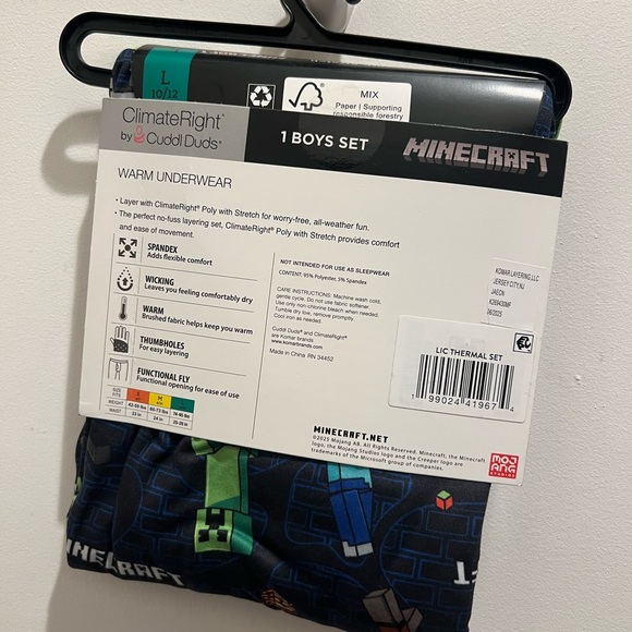 Climateright By Cuddl Duds Minecraft Boys Thermal Set, Size L - Picture 4 of 7